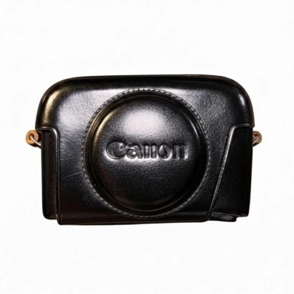 Canon Vtg Blk‎ Leather Camera Case w Strap for Vtg Digital Cameras Retro Compact
